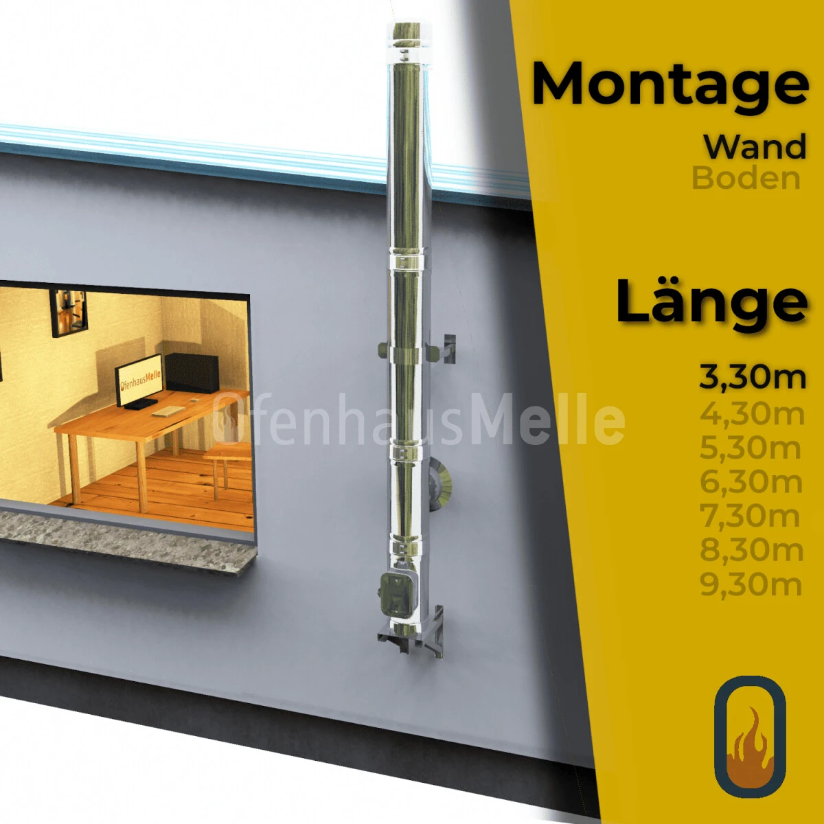 Edelstahlschornstein Bausatz Doppelwandig Der PROFI 3,30 M 3 Edelstahlschornstein Bausatz Doppelwandig Der PROFI 3,30 M