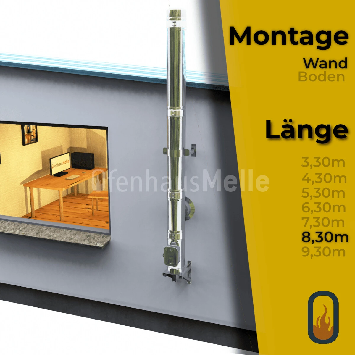 Edelstahlschornstein Bausatz Doppelwandig Der PROFI 8,30 M 3 Edelstahlschornstein Bausatz Doppelwandig Der PROFI 8,30 M
