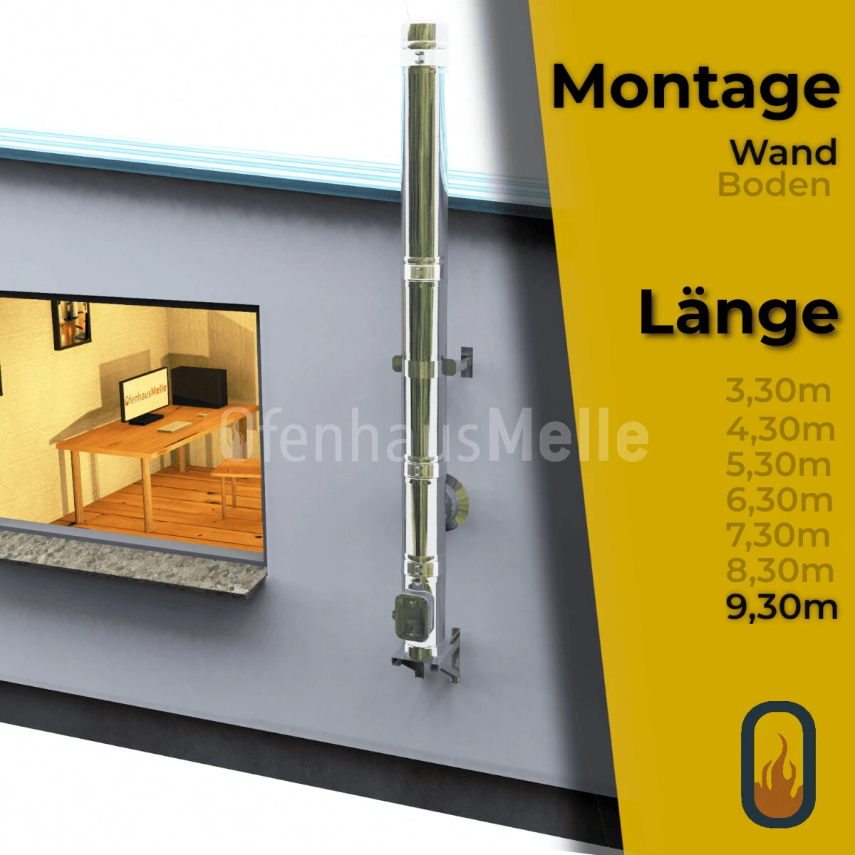 Edelstahlschornstein Bausatz Doppelwandig Der PROFI 9,30 M 3 Edelstahlschornstein Bausatz Doppelwandig Der PROFI 9,30 M