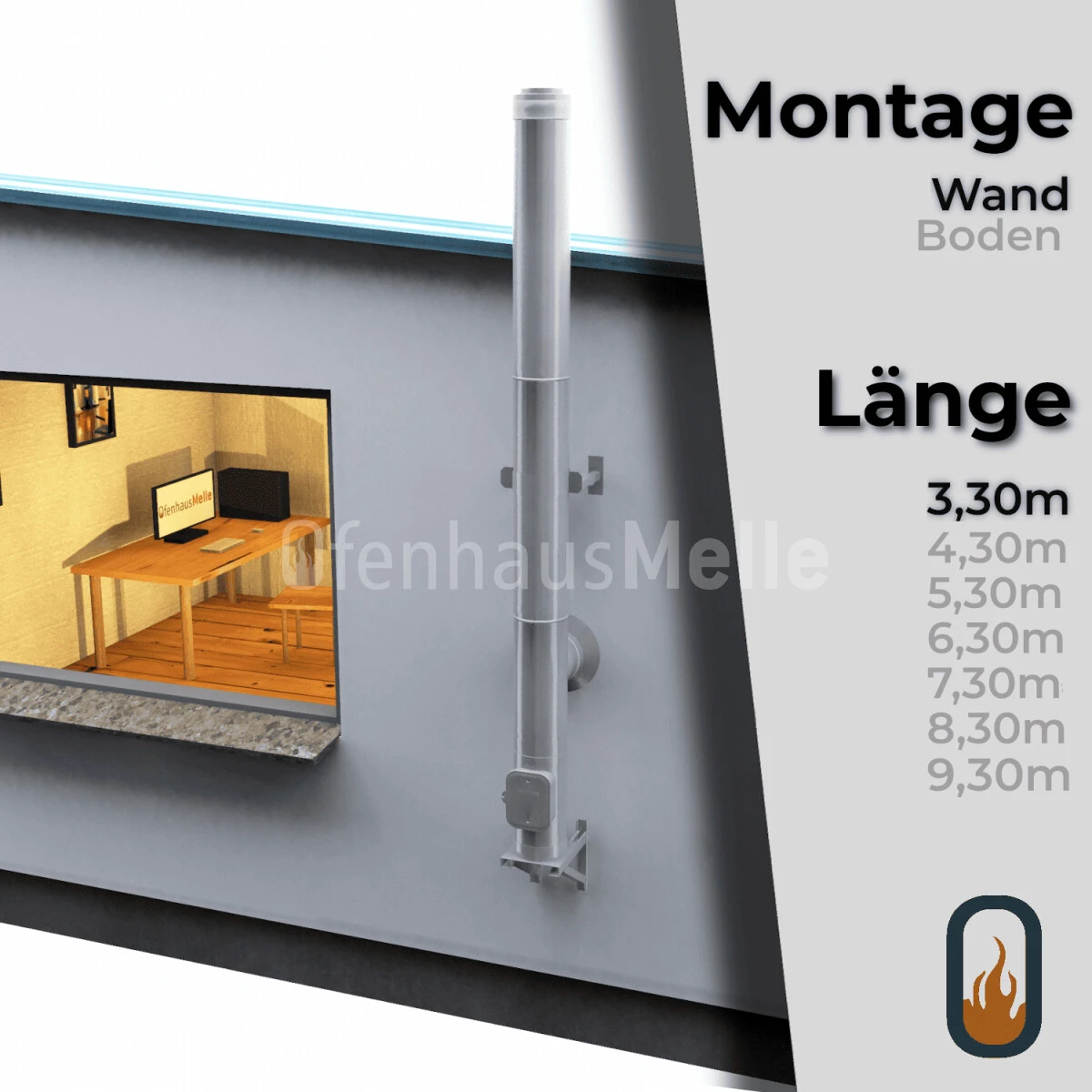 Edelstahlschornstein Bausatz Doppelwandig DESIGN 3,30 M 3 Edelstahlschornstein Bausatz Doppelwandig DESIGN 3,30 M