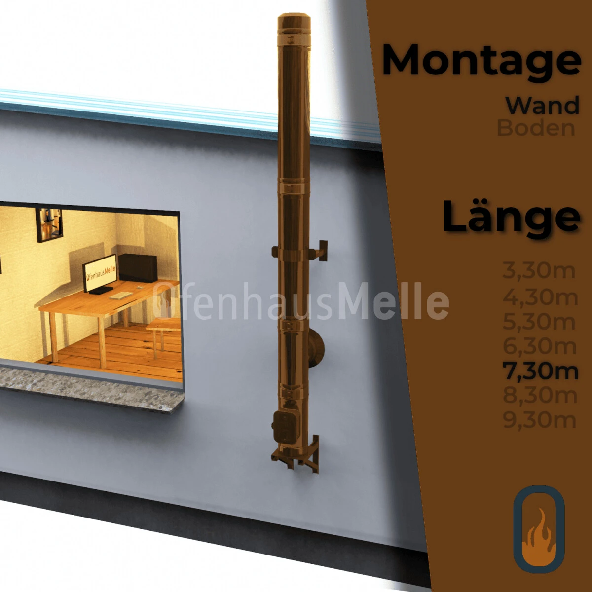 Kupferschornstein Bausatz Doppelwandig Der PROFI 7,30 M 3 Kupferschornstein Bausatz Doppelwandig Der PROFI 7,30 M