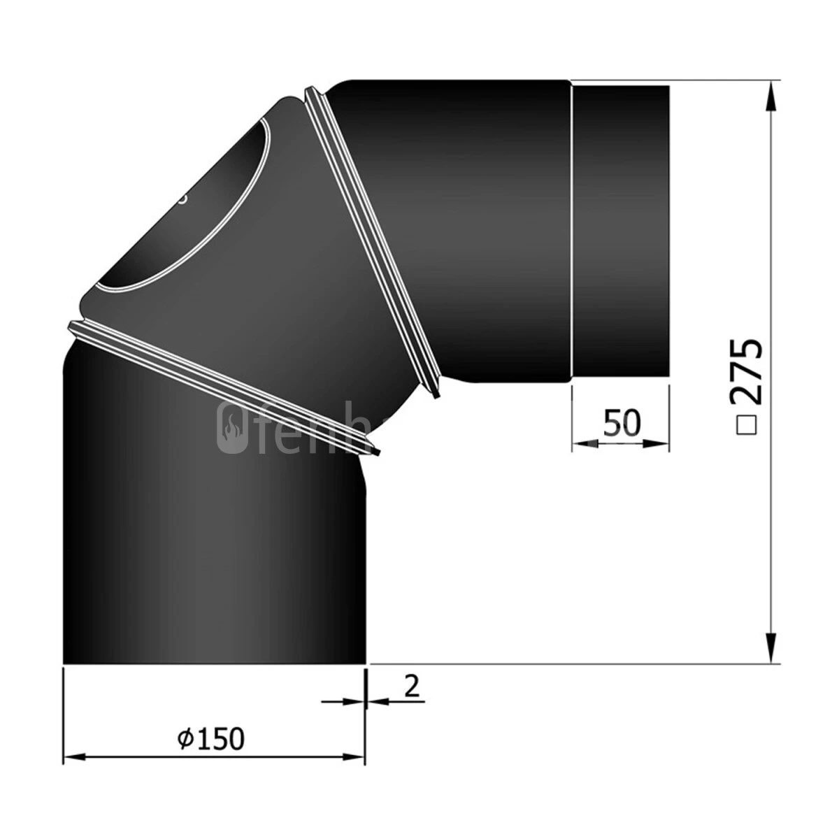 Ofenrohr Bogen Verstellbar 0-90°, Mit Tür 150 Mm 3 Ofenrohr Bogen Verstellbar 0-90°, Mit Tür 150 Mm