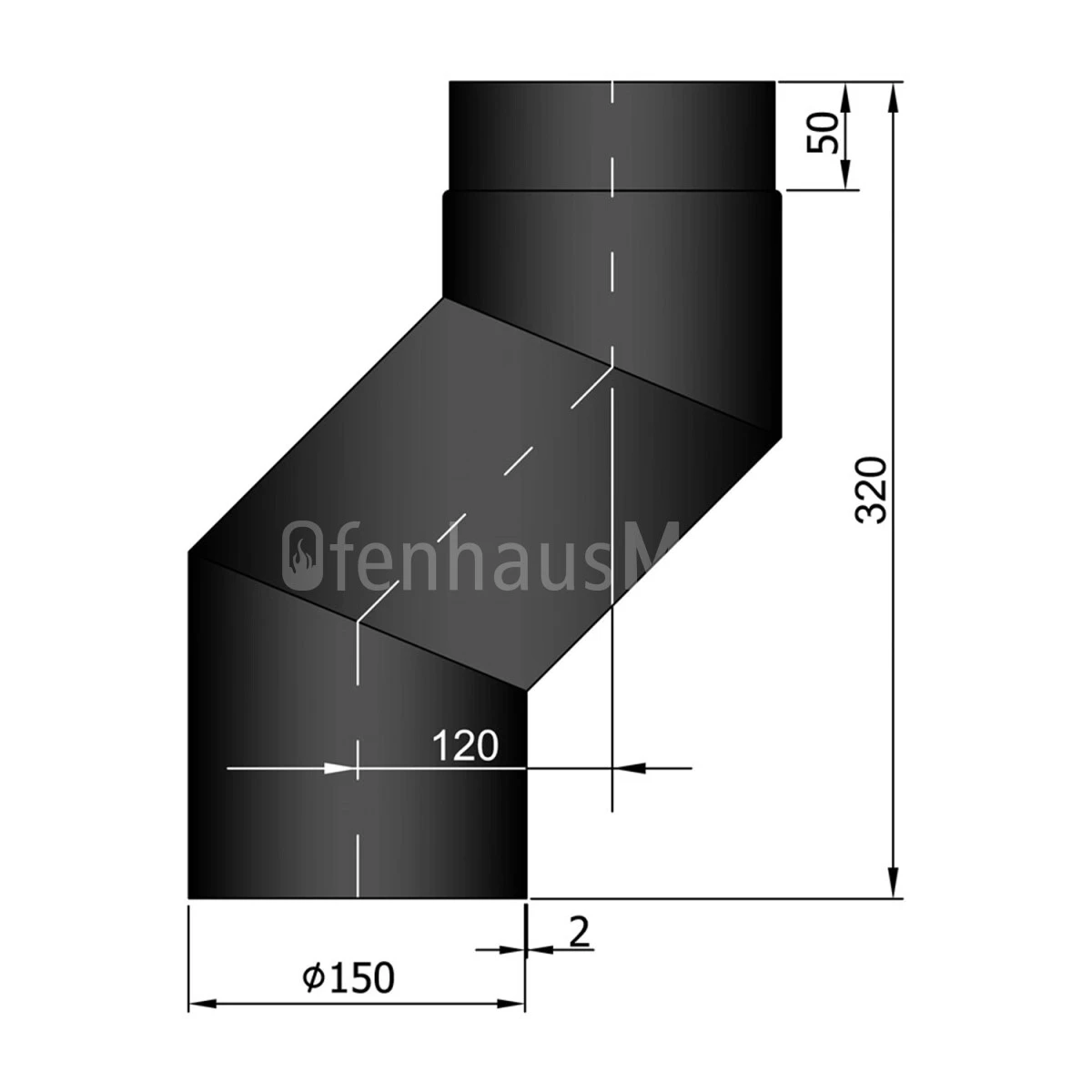 Ofenrohr Versatzbogen 120mm Versatz Ø 150 Mm 3 Ofenrohr Versatzbogen 120mm Versatz Ø 150 Mm