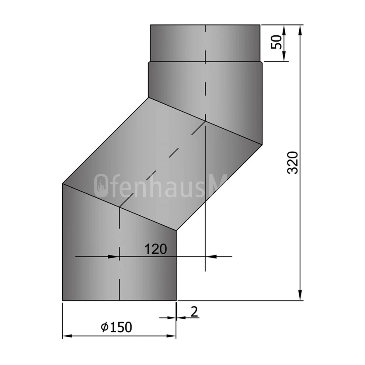 Ofenrohr Versatzbogen 120mm Versatz Ø 150 Mm 4 Ofenrohr Versatzbogen 120mm Versatz Ø 150 Mm – Bild 2