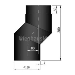 Ofenrohr Versatzbogen 80mm Versatz Ø 150 Mm
